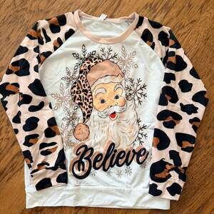 Chaos Monkey Women's Santa Christmas Long Sleeve - leopard print - Small - EUC